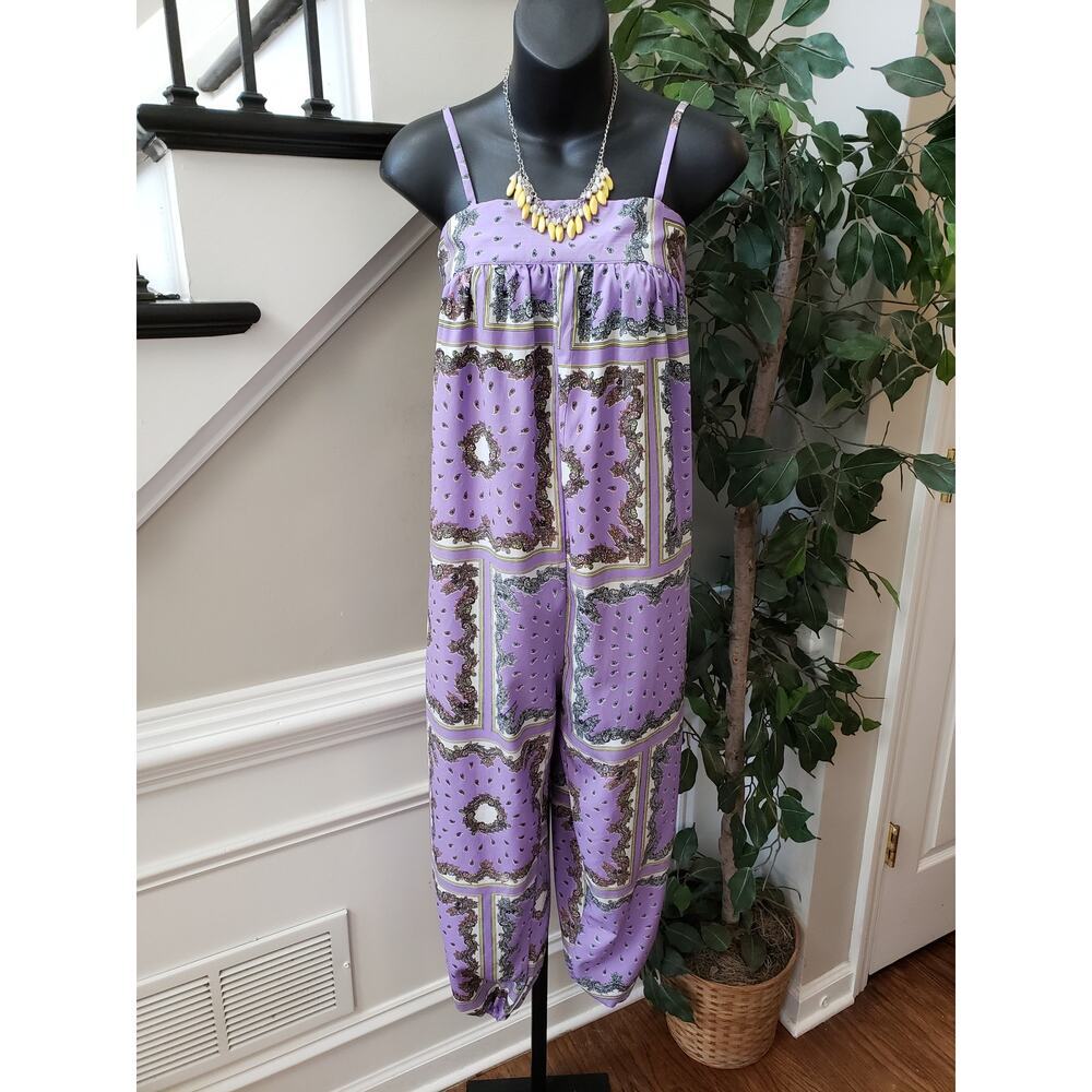 Toxik3 Jumpsuit Womens Small Purple Paisley Sleeveless Pockets Adjustable‎ Strap